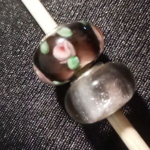 Sterling silver snake chain beaded charms pink rose art glass & pink foil glass